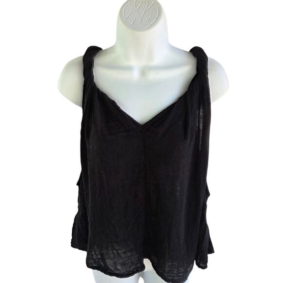 Free People Black Messmia Twisted Tank Top XL | Boho Gauze Festival Layering Top - Picture 2 of 6
